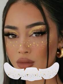 12pcs Gold Glitter Star Freckle Temporary Tattoo Stickers, Waterproof Shiny Face And Eye Makeup Decals, Suitable For Halloween, Wedding, Beach, Parade, Holiday Party - Gold - View 6