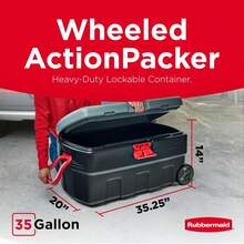 Rubbermaid ActionPacker 35 Gallon, Made In USA, Lockable Plastic Storage Bin With Lid And Wheels- Outdoor, Industrial, Rugged, Camping Gear And Truck Bed Storage - Gray And Black - 35 加侖附輪垃圾桶 - 1 件裝 - 查看 3