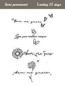 2piezas Pegatinas de Tatuaje Mágico Semipermanente de Jugo Herbal Patrón de Margarita Mariposa Palabra Frase Decoración Corporal Regalo Diario Fiesta Vacaciones 7-14 Días Sin Desvanecimiento Sin Reflejo Muñeca Hombro Cuello Clavícula Brazo Pegatinas de Tatuaje Temporal Corporal - Azul - Ver 10