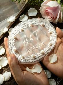 Personalized Bride Name And Date Lace Applique, Customized Name Lace Patch, Customizable Name And Date, Suitable For Wedding Dress, Veil, Clothing DIY And Handmade Crafts, Ideal Wedding Accessory, Bride Gift, Baby Keepsake, Anniversary Decoration, And Special Occasion Handmade Product For Women, Girls And DIY Enthusiasts, Elegant Lace And Pearl Wedding Dress Accessory, Romantic - Multicolor - View 5