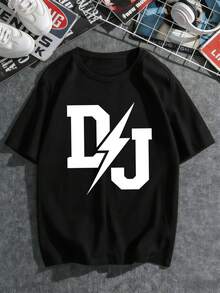 DJ Graphic Streetwear Men's Black T-Shirt, High Quality Fabric, Loose Fit, Hip Hop Street Style, Comfortable, Unique Graphic Print - Black - View 2