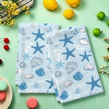 1pc/2pcs/4pcs Blue Starfish & Seashell Print Kitchen Towels, Ultra Soft, Quick-Drying & High Absorbency, Minimalist Ocean Style, Machine Washable, Hand Towels For Kitchen & Restaurant Decor - Multicolor - View 14