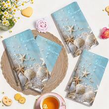 1pc/2pcs/4pcs Coastal Style Kitchen & Bathroom Towels, Vibrant Starfish & Beach Print, Ultra Soft, Highly Absorbent & Quick Drying, Machine Washable, Suitable For Kitchen & Dining Room Decor Hand Towels - Multicolor - View 8