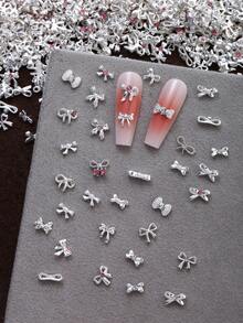 30/50/102pcs Mini Nail Art Decoration Set, Multiple Styles Bow Silver Nail Art Charms, French Versatile Metal Summer Nail Accessories, Suitable For Short Nails, Applicable For Valentine's Day, Music Festival, Multi-Functional DIY Decorations - Multicolor - View 7