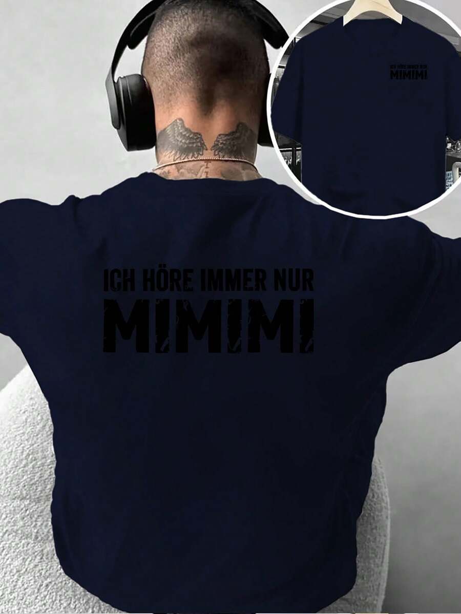 Camiseta de moda para hombre con estampado creativo de doble cara, de manga corta y con un divertido estampado de eslogan en alemán, única y llamativa, adecuada para uso casual en casa o act - Blanco - Ver 1