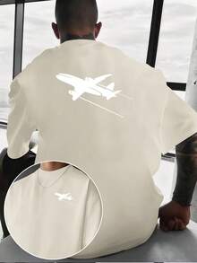 Una camiseta casual para hombre con un diseño creativo, que presenta un estampado de la silueta de un avión. un estilo personalizado para entusiastas de la aviación, con estampado de dobl - Negro - Ver 9