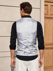 Officeau 1 pieza Chaleco con inserto de lentejuelas y lazo en la espalda para hombre - Plateado - Ver 2