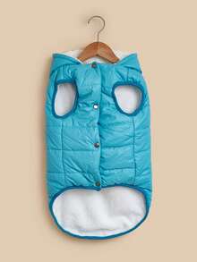 1pc Solid Color Hooded Thick Thermal Lined Warm Vest For Border Collie, Bichon, Corgi, Beagle, Small And Medium Dogs, Autumn/Winter Skiing Outfit - Blue - View 3