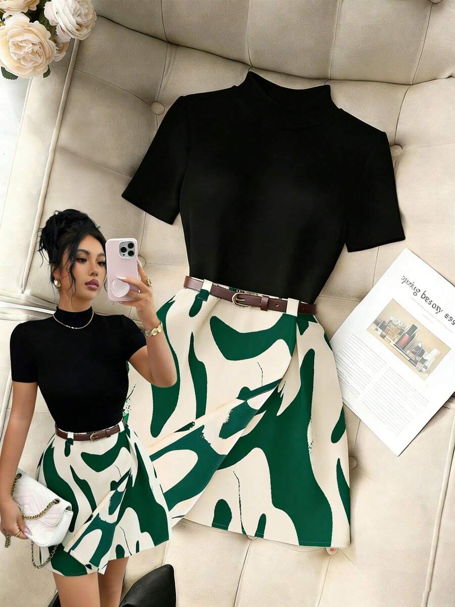 Women's Casual Daily Printed Mini Skirt - Krem - View 1