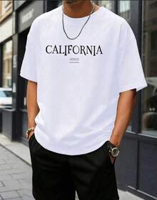 Men's Short-Sleeved T-Shirt, Made Of Printed Cotton, Lightweight And Comfortable For Everyday Casual Wear. This Is Not A Set; The Pants Shown Are For Illustrative Purposes Only. - 白色 - 查看 1