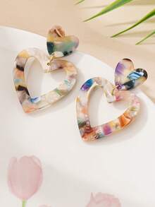 1 Pair Fashionable Cute Women's Dangle Earrings, Colorful Acrylic Heart-Shaped Party Style Earrings, Suitable For Daily Wear. - Colorful - View 2
