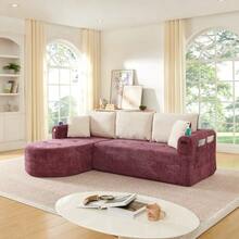 Self-Assembly Cloud Couch L-Shaped Corner Sofa With Heat-Resistant Stainless Steel Cup Holder And Breathable, Durable Linen Upholstery, Including Side Pockets And Clever Armrests. - Rusty Rose - View 3