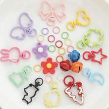 57pcs DIY Keychain Making Kit, Includes 1pc Keychain, 3pcs Flower Charms, 3pcs Bells And 50pcs Jump Rings, Suitable For Braided DIY Keychains, Bag Accessories, Floral Star Shaped Lobster Clasps, Animal Shaped Spring Clasps, Open Jump Rings, Pet Collar Connectors, Heart Key Rings, Hanging Luggage Tags, Climbing Outdoor Hook Accessories, Creative Holiday Gift DIY Keychain Accessories - Random Color Mixing (57pcs) - View 6
