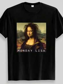 Tops de verano para mujer, camisetas para hombre << Lisa Mona Lisa »(funny Monday), camiseta de algodón - Negro - Ver 1