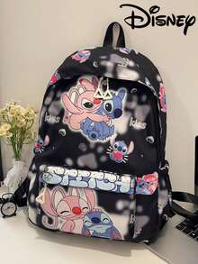 Disney Lilo Stitch & Angel 印花後背包，可愛大容量學生書包，適合青少年女孩休閒日常使用，防水輕量學生後背包 - 彩色 - 查看 15