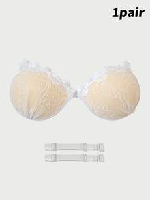 Imbottiture reggiseno adesive con motivo in pizzo, adesivi per seno in silicone a forma di palmo, imbottiture reggiseno push-up ispessite con doppia spallina invisibile per donne - Multicolore - Visualizzare 9