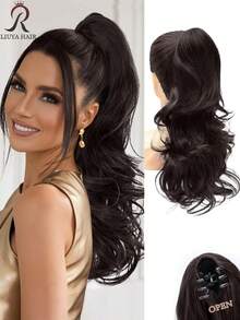 Clip-In Ponytail Hair Extension 18 Inch Long Wavy Curly Hair Clip-In Extension For Women Suitable For Short And Fine Hair Natural Layered Curly Ponytail Synthetic Hair Piece (Deep Brown Mixed With Chestnut) - Multicolor - View 11