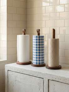 1pc Sandalwood Vertical Kitchen Paper Towel Holder, Freestanding Design, Smooth Polished Surface, Stable Base, Minimalist Aesthetic, Customizable Engraving, Suitable For Kitchen, Dining Room, Countertop, Home Decor, Ideal For Holiday Gifts, Party Favors, Valentine's Day Gifts, For Adults, Men, Women, Family And Friends - Multicolor - View 2