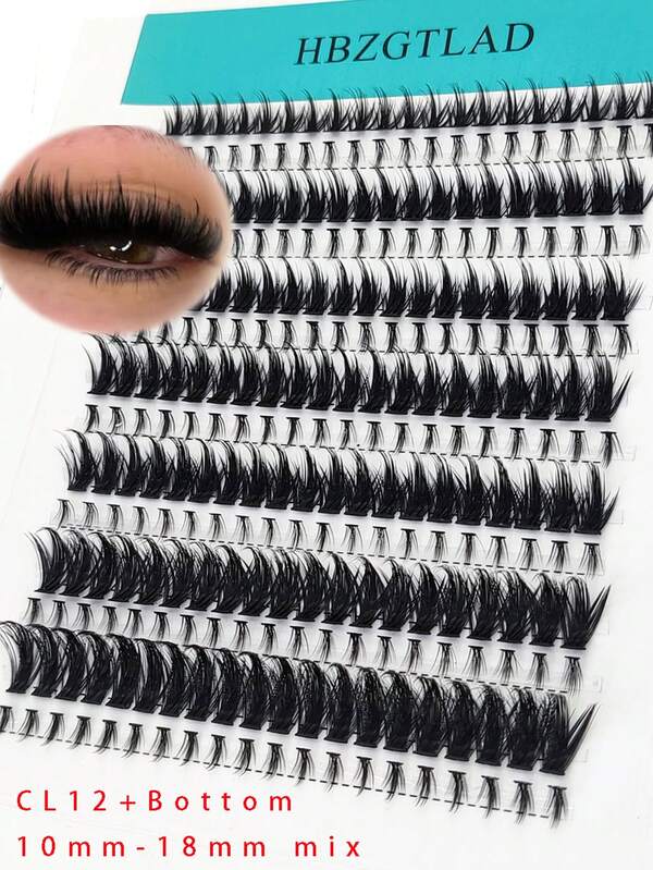  HBZGTLAD 14-Row New 10-18mm Fluffy Lower Eyelashes + Ethereal Hair Fibers + Velvet Base & Spiky Eyelash Clusters, Curled Single Cluster Extension Spiky Eyelash Clusters, DIY Mixed Length 0.07 Thickness C/D Curl