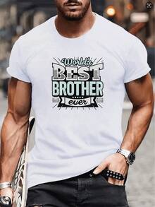 Diseño de estampado con el eslogan personalizado El MEJOR HERMANO del mundo, versátil para uso en días festivos, camiseta de manga corta con cuello redondo para hombre, muy versátil para e - Negro - Ver 7