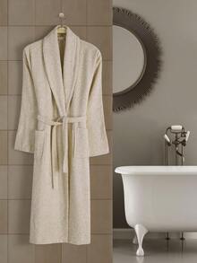 Bathrobe Soft Touch Contain Cotton Bathrobe For Women & Men - Made In Turkey, Lightweight, Absorbent, Comfortable Bath Robe - Beige - View 2