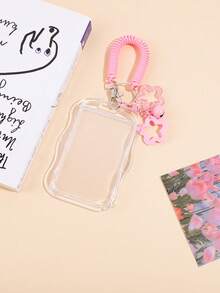 1PC Transparent Acrylic Card Holder, With Spring Cord And Bell Pendant, Creative Card Holder, Suitable For Student ID, Meal Card, Campus Card, And Bank Card Storage, A Stylish Student Study Accessory For Back-To-School Season - Single Piece - View 7