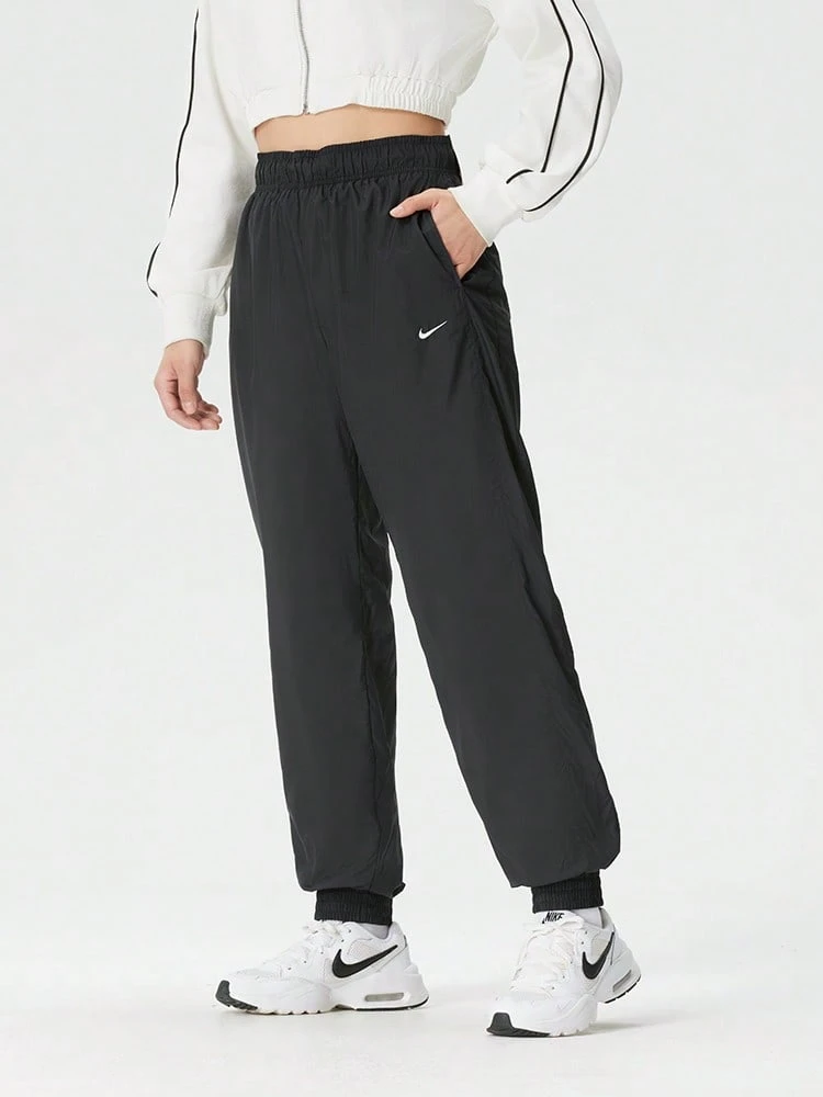 Nike 女款運動長褲 FV7661-010,舒適休閒跑步訓練梭織長褲 - 黑/白 - 查看 1
