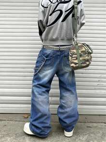 2026 New Vintage Light Blue Washed Distressed Relaxed Fit Wide Leg Jeans For Men - Light Wash - View 2