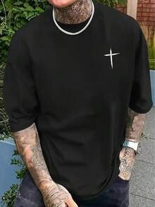 Camiseta casual de manga corta para hombre estilo retro con patrón cruz simple, para usar en todas las estaciones, negra, buena idea para regalo de HalloweenAbrir en una nueva pestaña. - Negro - Ver 1