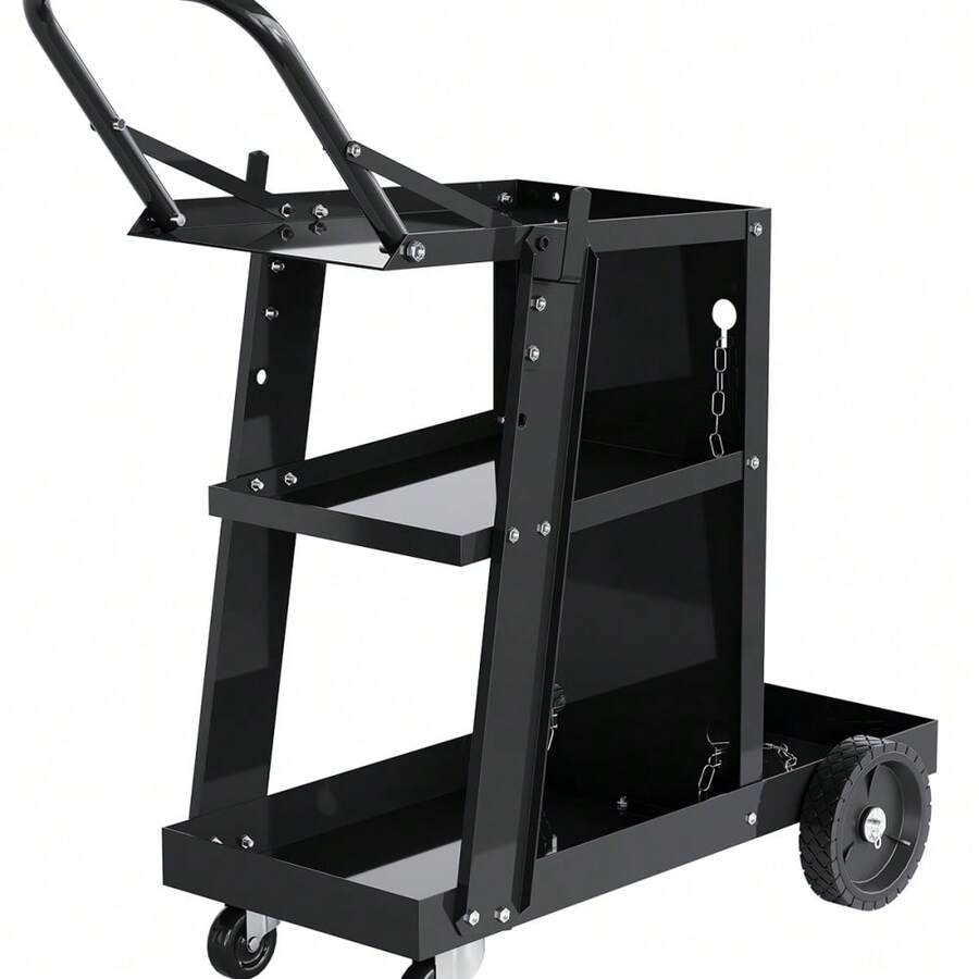BouPower 3-Tier Welding Cart, 400 Lbs Load Capacity,Rolling Metal Utility Car With 360° Swivel Wheels, Side Brackets And Secure Cylinder Chains For MIG TIG MMA Plasma Cutter Welding Machine - Tilt Handle - View 1