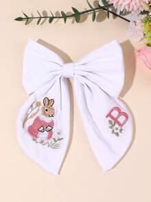 1件 26字母兔子刺繡白色髮夾，甜美花朵雛菊字母髮夾，優雅刺繡青少年髮飾，日常、開學季 - 彩色 - 查看 2