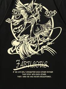 Camiseta negra para hombre de corte holgado, con diseño original de ropa urbana inspirada en el estilo chino. - Negro - Ver 5