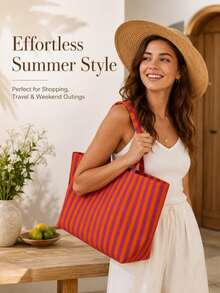 Bolso Tote Estilo Coreano Nuevo de Verano, Bolso de Hombro de Lona de Gran Capacidad para Desplazamientos, Bolso de Playa, Ideal para Viajes al Aire Libre y Temporada de Regreso a Clases, Regalo Único de Vacaciones, Regalo de Graduación, Regalo del Día de la Madre, Recuerdo - Multicolor - Ver 7