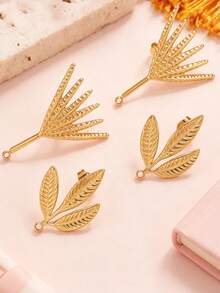 6Pcs 304 Stainless Steel 18K Gold Plated Textured Leaf Stud Earring Posts With Loop, DIY Jewelry Findings For Dangle Earrings & Pendants - Earrings - View 3