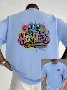 HOMIES, nueva camiseta de manga corta para hombre con estampado de doble cara de cultura callejera, estilo casual, deportivo, moderno y holgado, para estudiantes y adolescentes. - Negro - Ver 8