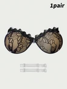 Imbottiture reggiseno adesive con motivo in pizzo, adesivi per seno in silicone a forma di palmo, imbottiture reggiseno push-up ispessite con doppia spallina invisibile per donne - Multicolore - Visualizzare 14