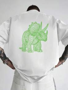 Camiseta de hombre con hombros caídos, diseño de dinosaurios y criaturas prehistóricas en ambos lados, camiseta holgada para hombre, ropa de hombre de estilo moderno y novedoso, una prenda e - Negro - Ver 2