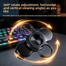 New Phone Stand, 3-Finger Back Clip Ring Holder, Rotatable Foldable Ring Buckle Phone Stand, Desktop Slouchy Stress Relief Phone Holder - Cool Black - View 4