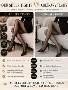 Women Classic Sheer Black Pantyhose, Solid Ultra Thin Transparent Stretch Tights, Basic Daily Office Formal Hosiery, Plus Size Available - Multicolor - View 6