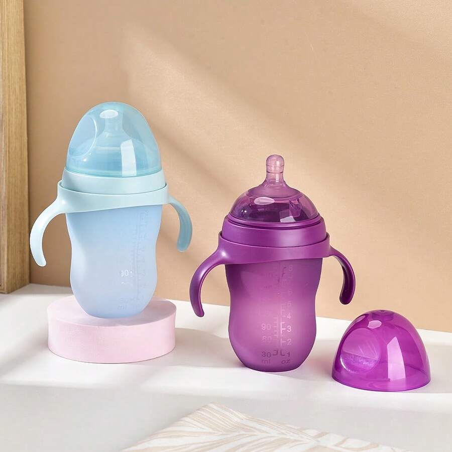 新生兒矽膠奶瓶 250ml，可拆卸雙把手，寬口設計方便清洗，防溢奶母乳感嬰兒奶瓶 - 彩色 - 查看 1