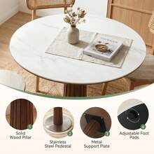 Tribesigns 31.5-Inch Round Conference Table For 2-4 People, Small Wood Meeting Room Table With Thickened Sintered Stone Tabletop And Stainless Steel Base (White + Walnut) - White and Dark Walnut - View 5