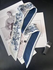 1件女款春夏季仿絲印花緞帶裝飾絲巾，多功能配件，可用於頸部、包袋綁帶、髮帶，適合日常穿搭 - 彩色 - 查看 5