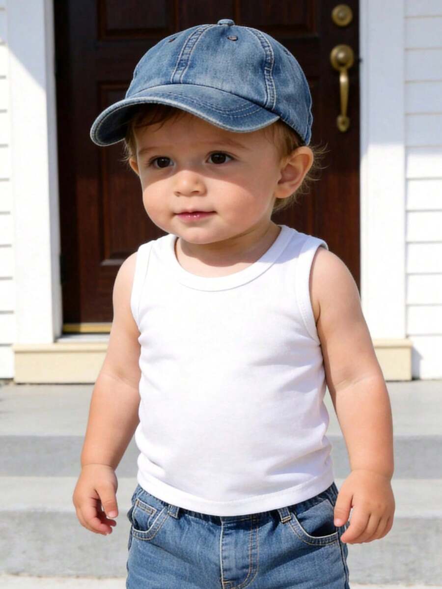 1pc Newborn Baby Boys/Girls Casual Cute Retro Style Round Neck Soft & Comfortable White Tank Top, Suitable For Outdoor Activities, Social Gatherings, Weekend Play, Spring/Summer