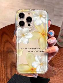 Plumeria 花紋印花手機殼「You Are Stronger Than You Think」正向金句美學殼，相容 iPhone 與 Android 機型，防水防摔防刮 - 彩色 - 查看 3