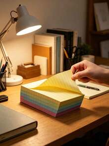 2pcs/1pc Lined Sticky Notes, 4 Colors Mixed 100 Sheets/Book, Portable Student Note Marking Sticky Note Pad, Self-Adhesive Easy To Use, Suitable For Office, Home, School, Office Assistant, Study Supplies, Back To School Essential, Dormitory Essential - 10*15.2cm - View 3