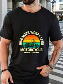 Conduce conás alegría, preocúpate menos. Camiseta de motociclista - Idea de regalo de primavera para papá, camiseta suave de 180G, manga corta con diseño retro para hombre, regalo de cumpl - Negro - Ver 1