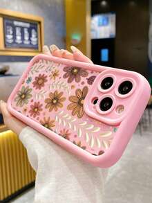 Fashion Floral Pattern Anti-Drop Phone Case Compatible With 11/12/13/14/15Pro Max - Pink - View 2