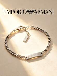 Armani 嘻哈時尚個性化百搭鏈不鏽鋼男士手鍊，銀色 - 銀色 - 查看 4