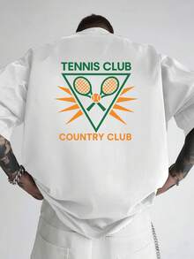 Camiseta de hombre con hombros caídos, con varios diseños para clubes de tenis y clubes de, camiseta holgada para hombre, ropa de hombre de estilo moderno y actual, un imprescindible pa - Blanco - Ver 3