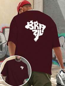 Camiseta de manga corta para hombre, estilo casual urbano, con grafiti pintado a mano y estampado de doble cara. - Negro - Ver 11